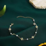 Elegant Daisy Flower Anklet with Handmade Pearl Chain Anklets for Women Summer Beach Sandals Accessories Bracelet on The Leg - Image 2