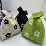 Tote Bag Handmade Knit Handbag Women Mini Knot Wrist Bag