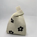 Tote Bag Handmade Knit Handbag Women Mini Knot Wrist Bag - Image 3